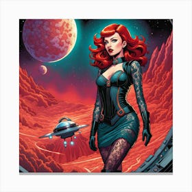 Red Haired Woman In Space 1 Canvas Print