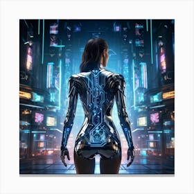 Artificial Intelligence Embodied In A Sleek Futuristic Cybernetic Figure Stands At The Center Of A (3) Canvas Print