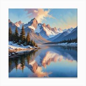 Mountain Lake Paintings Art Print Canvas Print