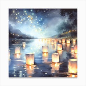 Paper Lanterns On The Water Canvas Print