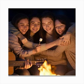 Group Of Friends Having A Campfire Canvas Print