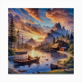 Sunset By The Lake Canvas Print