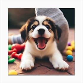Puppy Playing With Toys Canvas Print