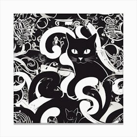 An Image Of A Cat With Letters On A Black Background, In The Style Of Bold Lines, Vivid Colors, Grap (9) Canvas Print