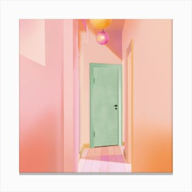 Pink Hallway with Green door Canvas Print