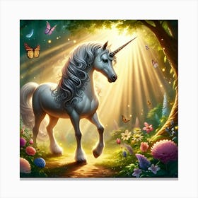 Unicorn In A Beautiful Enchanted Forest 3 Canvas Print