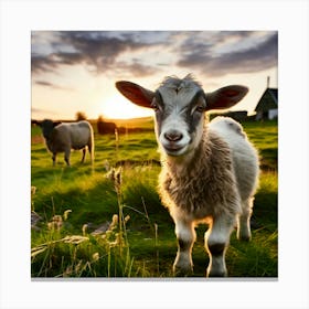 Goat In The Field At Sunset Canvas Print