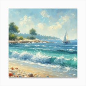 Sailboat On The Beach, Acrylic Painting Style 9 Canvas Print