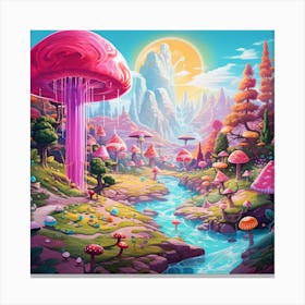 Pink Forest with mushrooms  Canvas Print