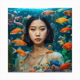 Asian Girl With Fish Canvas Print