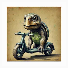 Turtle On A Scooter 3 Canvas Print