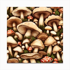 Seamless Pattern Of Mushrooms 1 Canvas Print