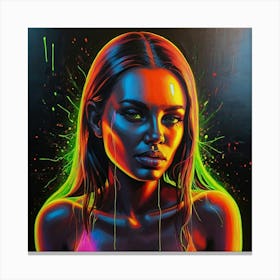Hand Painted Acrylic Neon Abstract Surreal Female Canvas Print