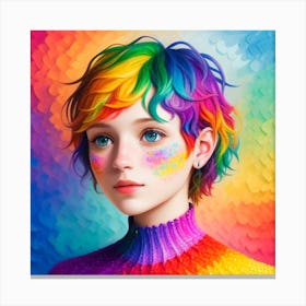 Rainbow Girl , Textured Art Canvas Print