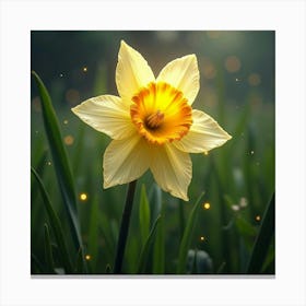 A Radiant Daffodil With Petals Of Glowing Crystal In A Magical Meadow Canvas Print