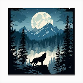 Illustration Of A Wolf Emitting A Howl In A Us Wilderness Scene Combines Elements Of Wyoming Utah Canvas Print