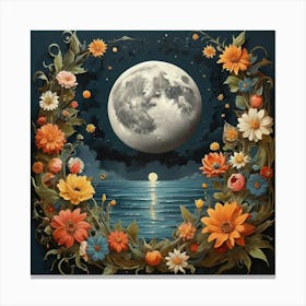 Moon And Flowers art print 1 Canvas Print