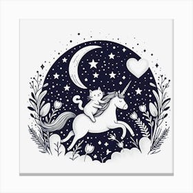 Valentine's Day Lovely Cat Riding a Unicorn 82 Canvas Print