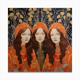 Three Women In Orange Canvas Print