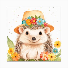 Floral Baby Hedgehog Nursery Illustration (29) Canvas Print
