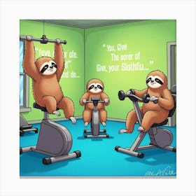 Flux Dev A Humorous Illustration Of A Group Of Sloths Engaging 3 Canvas Print