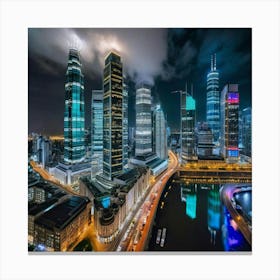 Shanghai Skyline At Night 4 Canvas Print