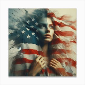 A american flag, a woman Canvas Print