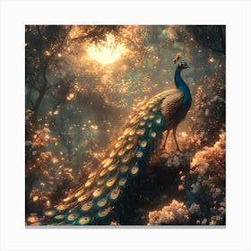 Peacock In The Forest Canvas Print