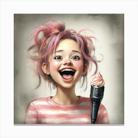 Girl With Pink Hair Singing Canvas Print