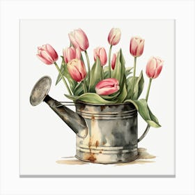 Vintage Watering Can With Tulips Canvas Print