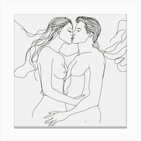 Naked Love Kissing Couple drawing Canvas Print