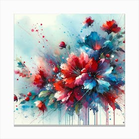 Flowers In Blue And Red Canvas Print