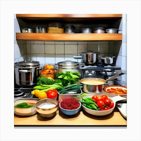 Cookware Utensils Stove Oven Microwave Blender Toaster Refrigerator Sink Pantry Cabinets 1 Canvas Print