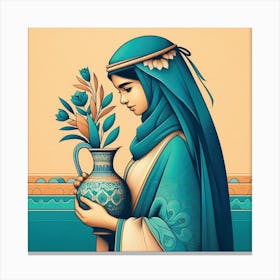 Muslim Woman With Vase Canvas Print