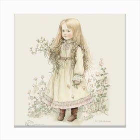 Little Girl With Flowers 10 Canvas Print