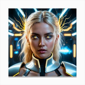 Futuristic Girl With Lightning Bolts Canvas Print