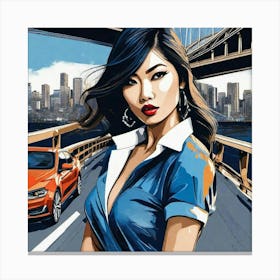 Asian Girl With Car Canvas Print