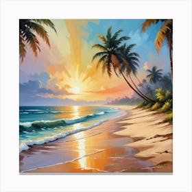 Beach Scene With Palm Trees Art Print 1 Canvas Print