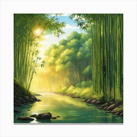 A Stream In A Bamboo Forest At Sun Rise Square Composition 50 Canvas Print