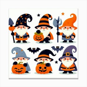 Set of 6 Halloween Gnomes - Cute Vector style Illustration Canvas Print