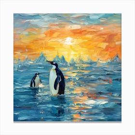 Penguins At Sunset 3 Canvas Print