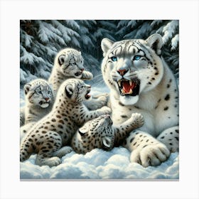 Snow Leopard Family 2 Canvas Print