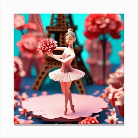 3D Ballerina And Eiffel Tower Canvas Print