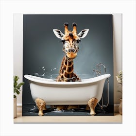 Giraffe In Bathtub Art Print Picture Canvas Print