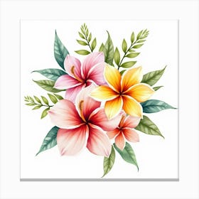 A Vibrant Watercolor Bouquet Of Tropical Flowers Canvas Print