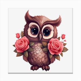 Owl With Roses 6 Canvas Print