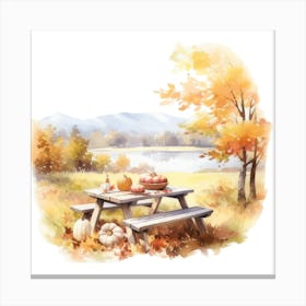 Watercolor Autumn Picnic Table 1 Canvas Print