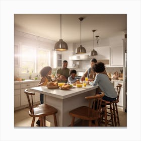 Family In The Kitchen Canvas Print