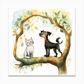 Dog And Cat In Tree 1 Canvas Print
