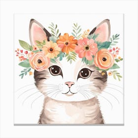 Floral Baby Cat Nursery Illustration (1) Canvas Print
